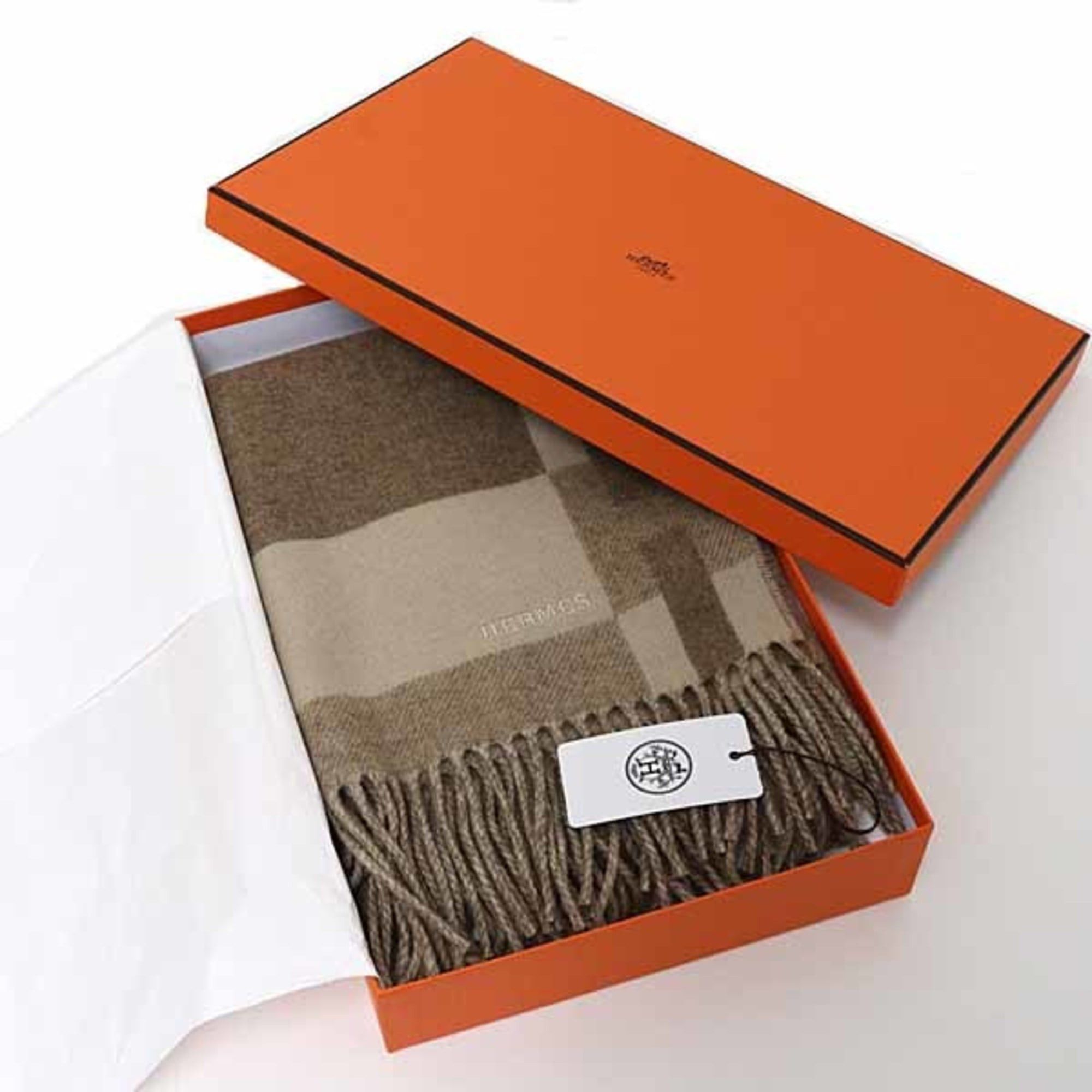 Hermes Hermes Cashmere Scarf "H Passant" Stole H393870T 07 Bicolor Cre/Marron Glace Beige Unused Size ONE SIZE - 2 Thumbnail