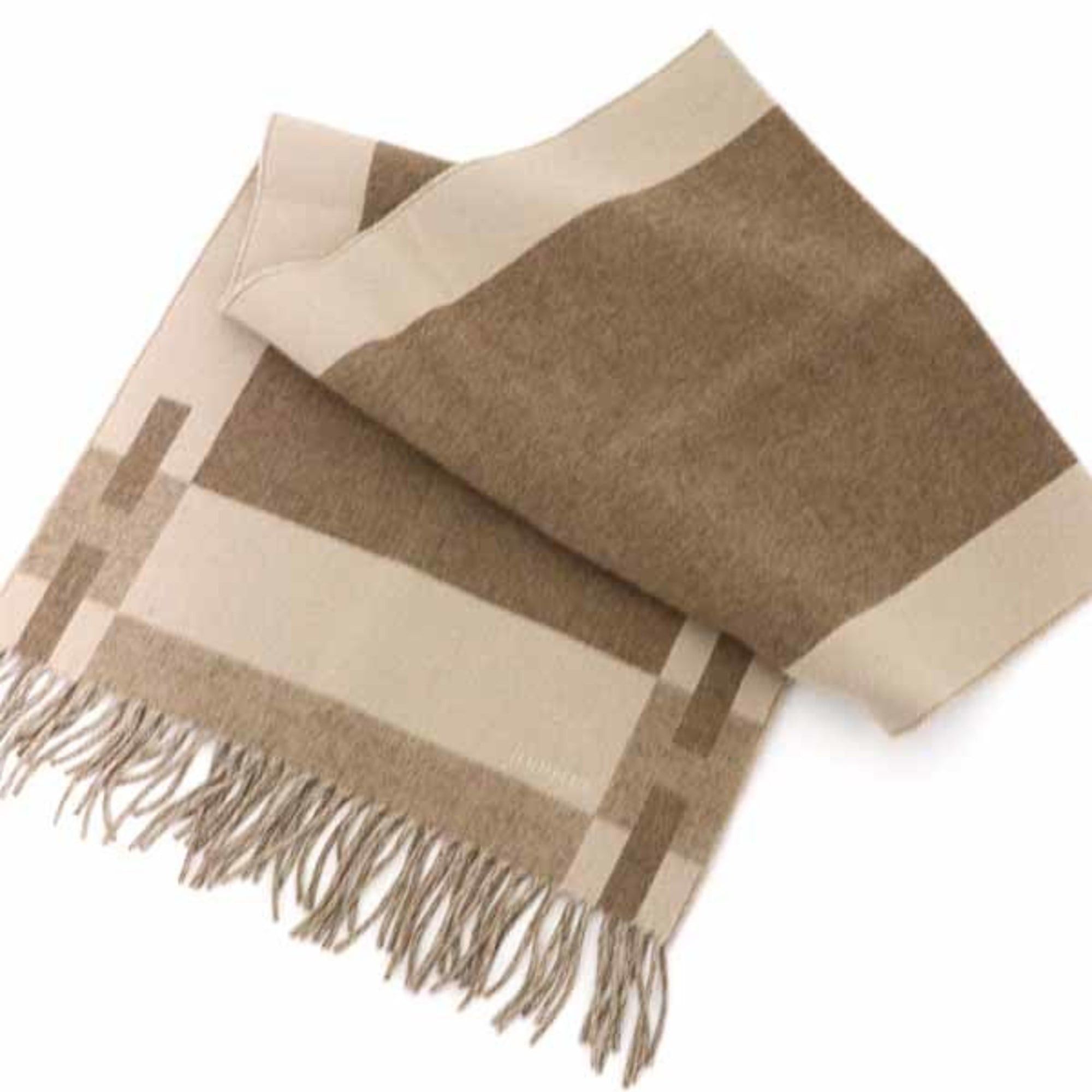 Hermes Hermes Cashmere Scarf "H Passant" Stole H393870T 07 Bicolor Cre/Marron Glace Beige Unused Size ONE SIZE - 3 Thumbnail
