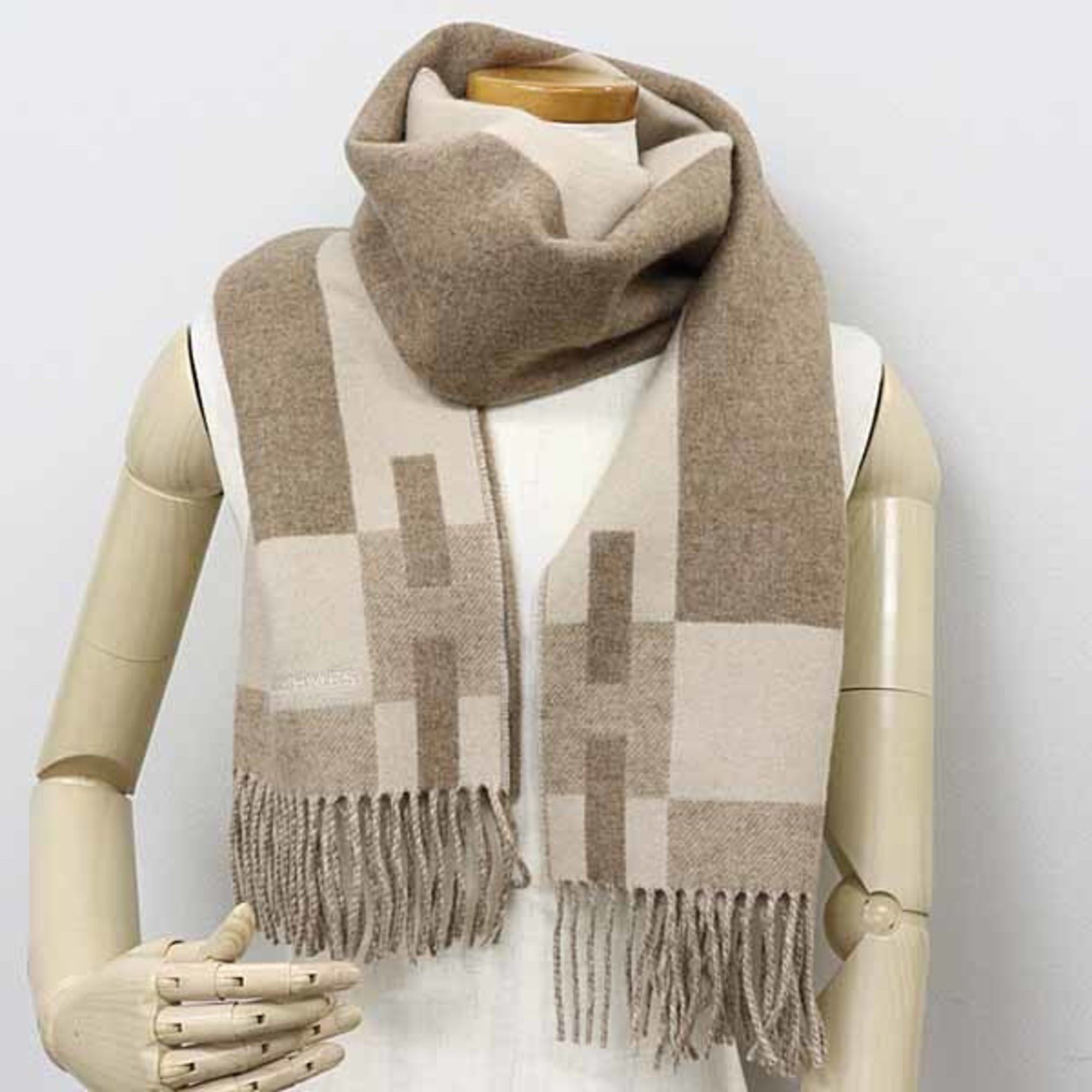 Hermes Hermes Cashmere Scarf "H Passant" Stole H393870T 07 Bicolor Cre/Marron Glace Beige Unused Size ONE SIZE - 6 Thumbnail