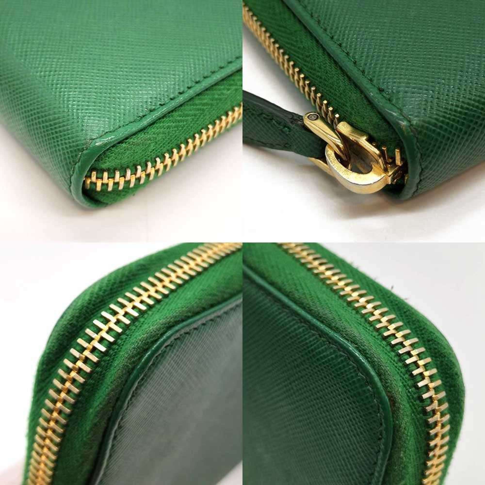 Prada round long wallet in green Saffiano leather