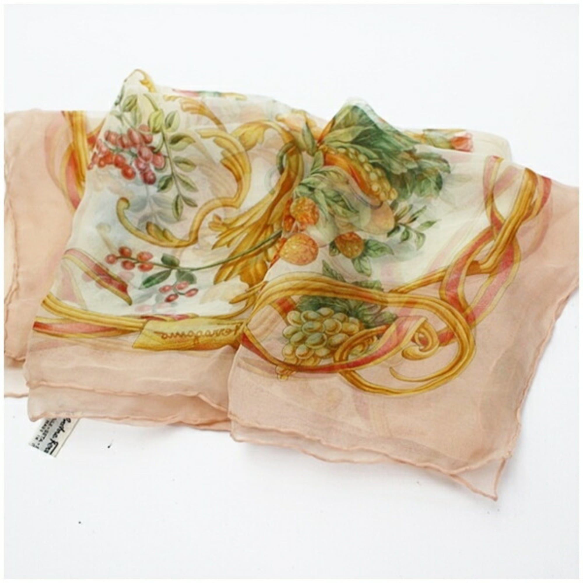 Salvatore Ferragamo Salvatore Ferragamo Women's Silk Scarf/Muffler in Pink and White with Bird Plant Prints Size ONE SIZE - 9 Thumbnail