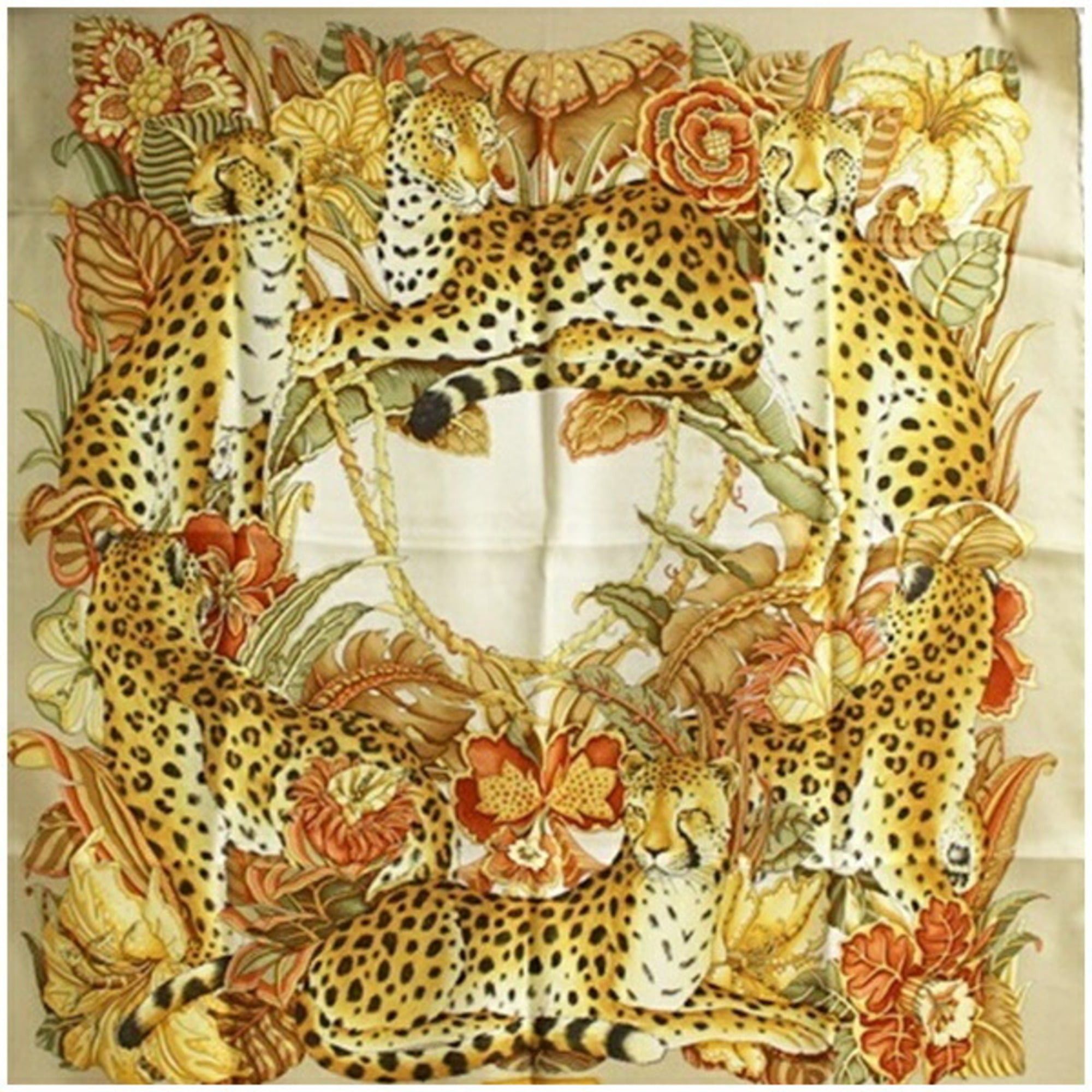 Salvatore Ferragamo Salvatore Ferragamo Women's Scarf/Muffler in Beige and Cream with Animal Print Size ONE SIZE - 2 Thumbnail