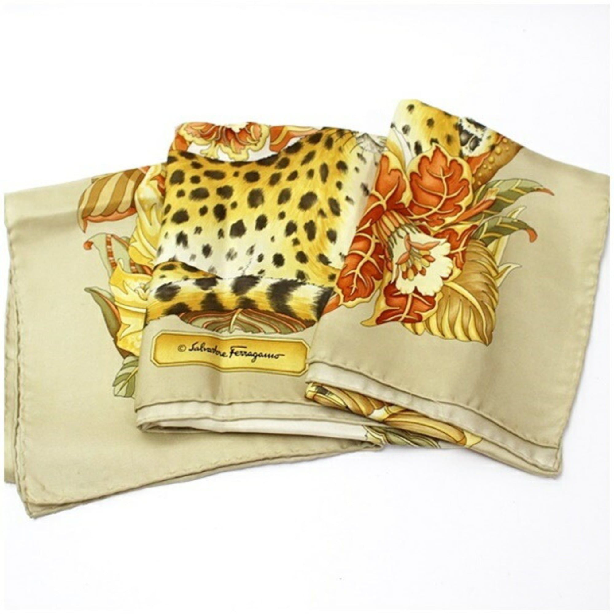 Salvatore Ferragamo Salvatore Ferragamo Women's Scarf/Muffler in Beige and Cream with Animal Print Size ONE SIZE - 8 Thumbnail