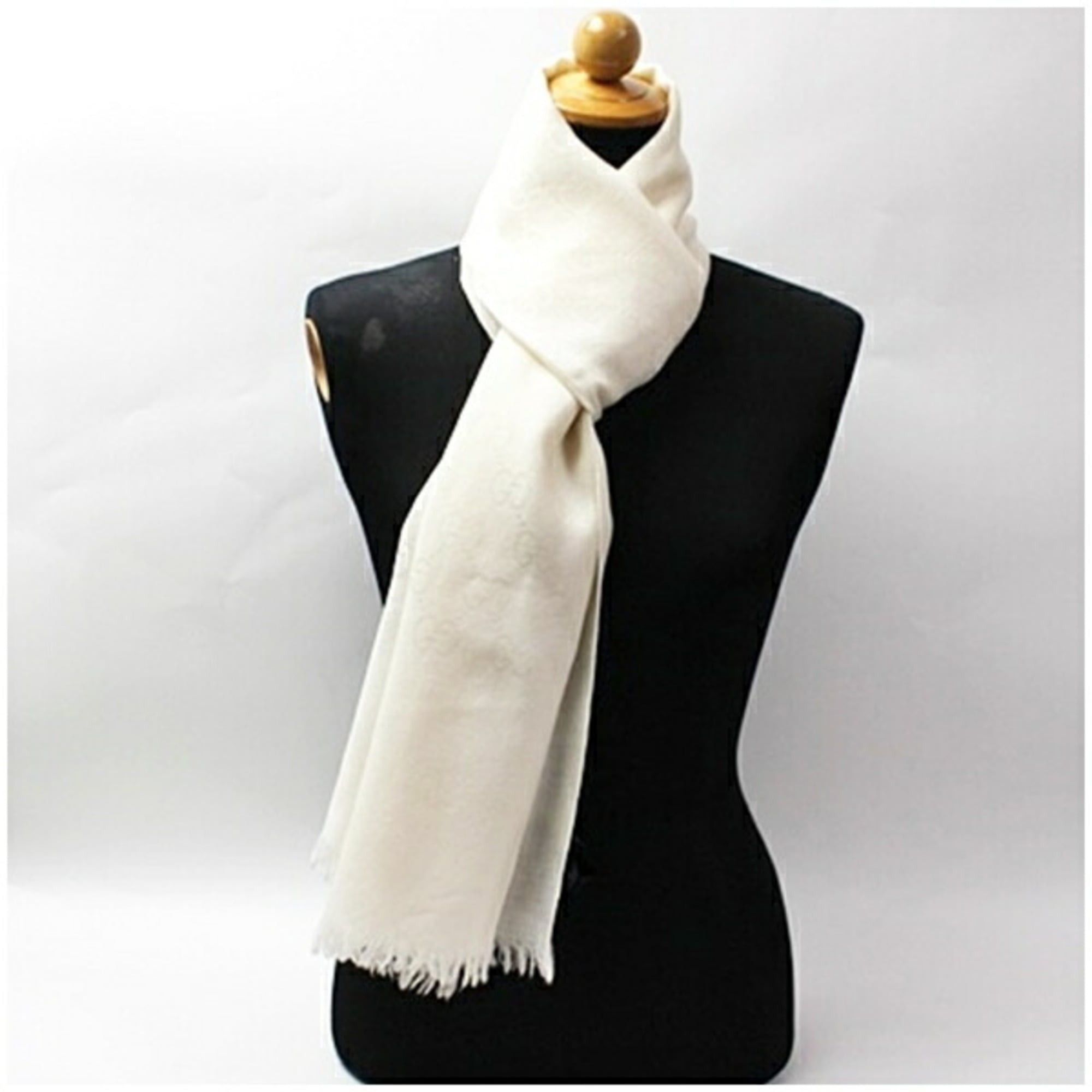 Gucci Gucci Wool and Silk Rectangular Stole with GG Pattern, White, GUCCI Women's Size ONE SIZE - 3 Thumbnail