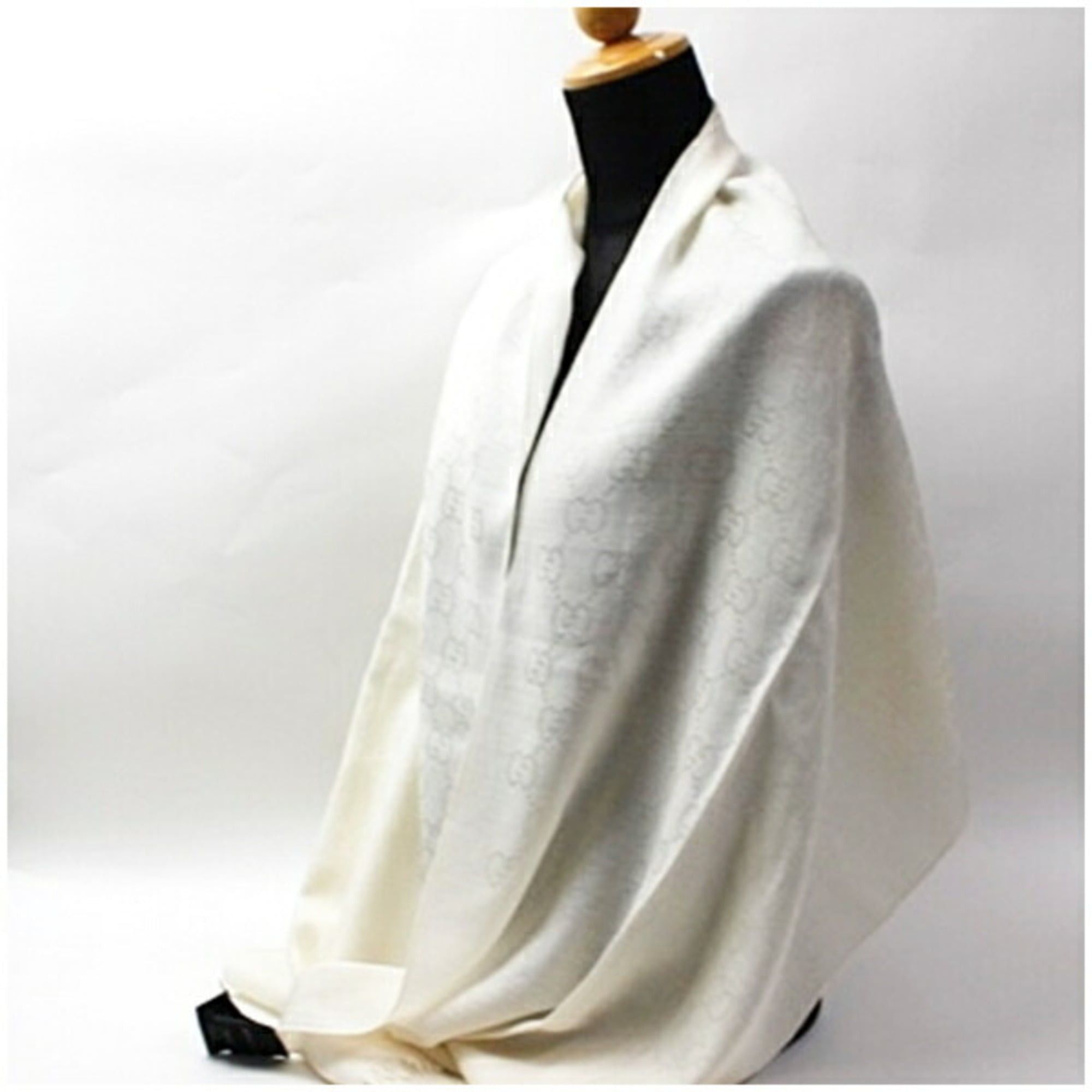 Gucci Gucci Wool and Silk Rectangular Stole with GG Pattern, White, GUCCI Women's Size ONE SIZE - 4 Thumbnail