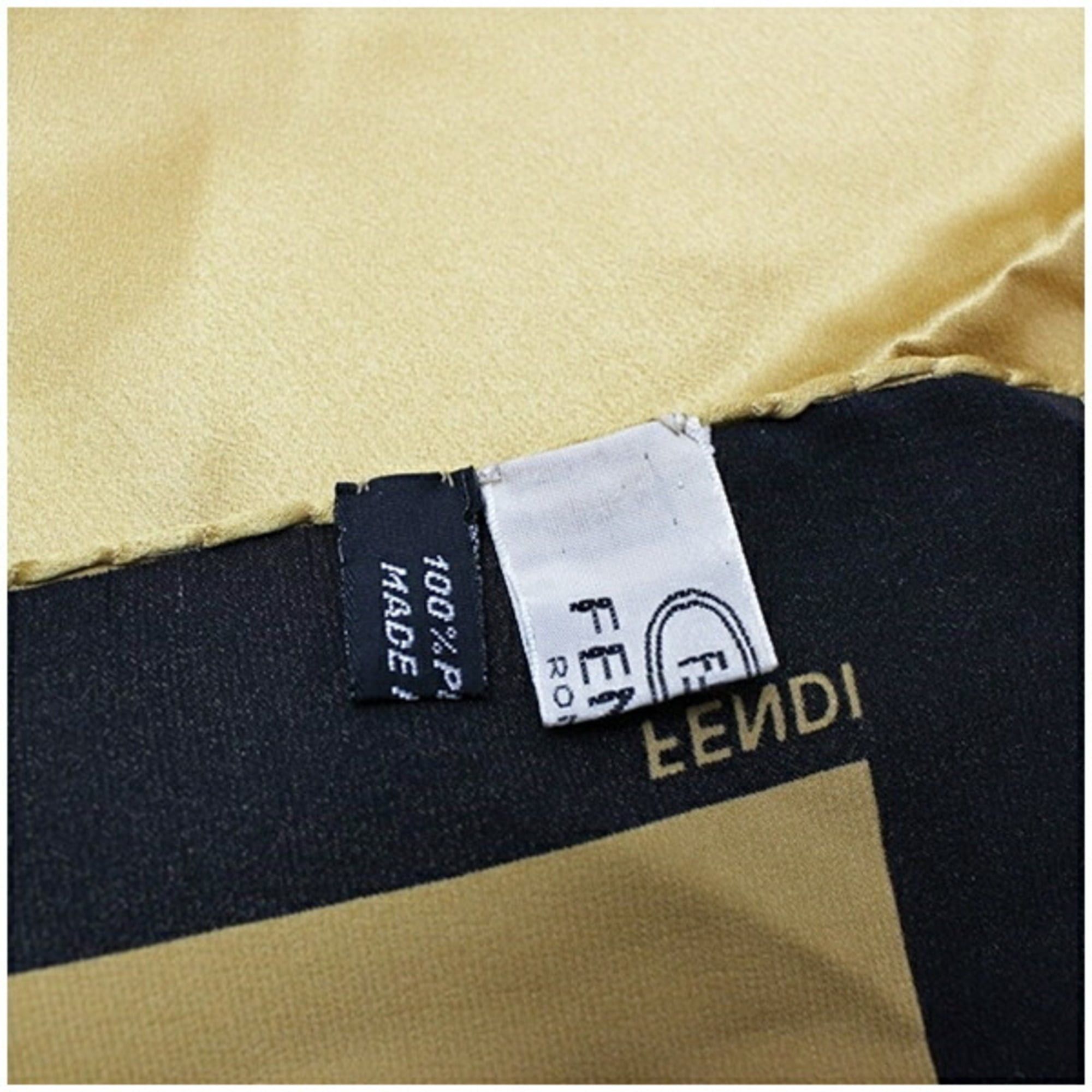 Fendi FENDI Silk Scarf Muffler Mustard x Black Women's Size ONE SIZE - 5 Thumbnail