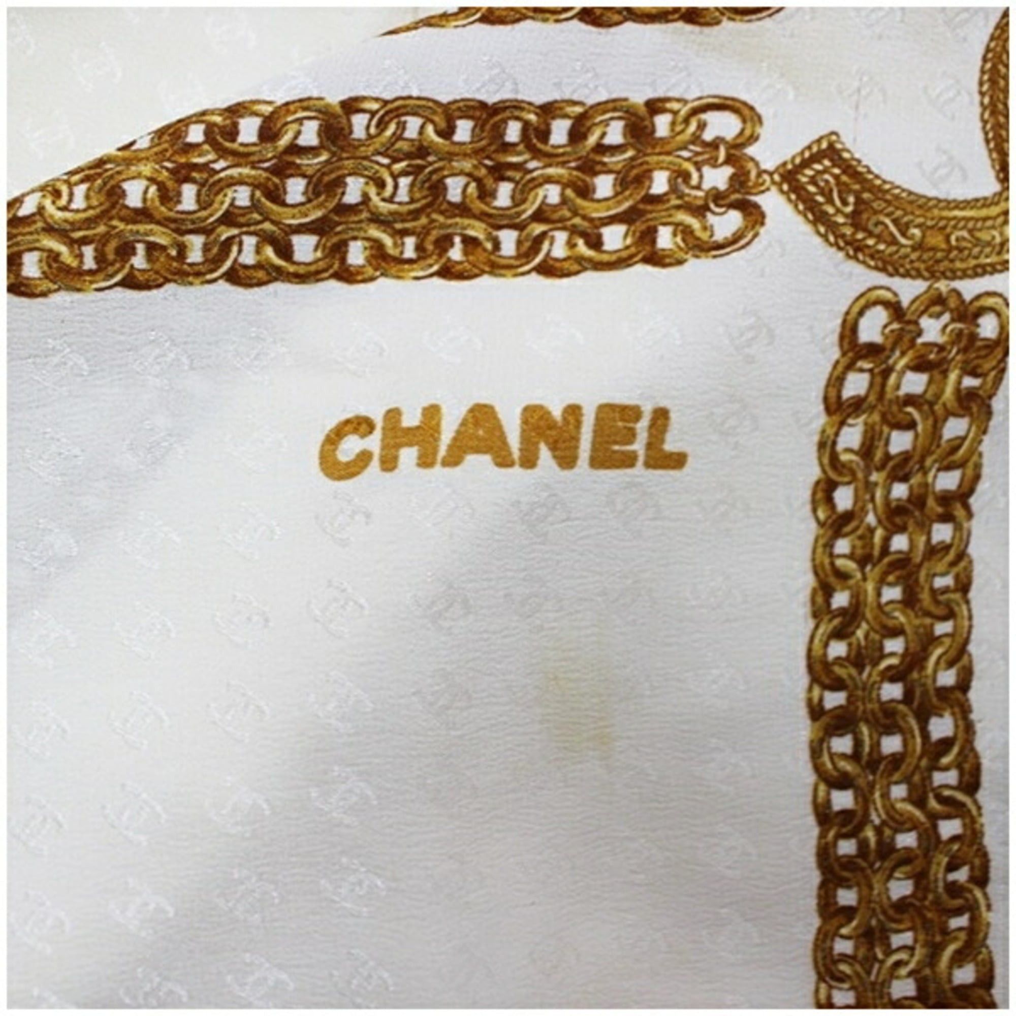 Chanel CHANEL scarf/muffler in white and gold with a chain pattern for women Size ONE SIZE - 4 Thumbnail