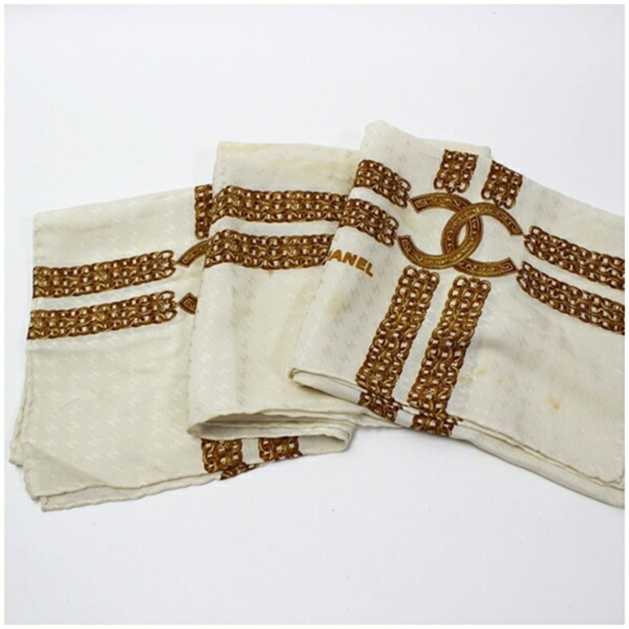 Chanel CHANEL scarf/muffler in white and gold with a chain pattern for women Size ONE SIZE - 8 Thumbnail