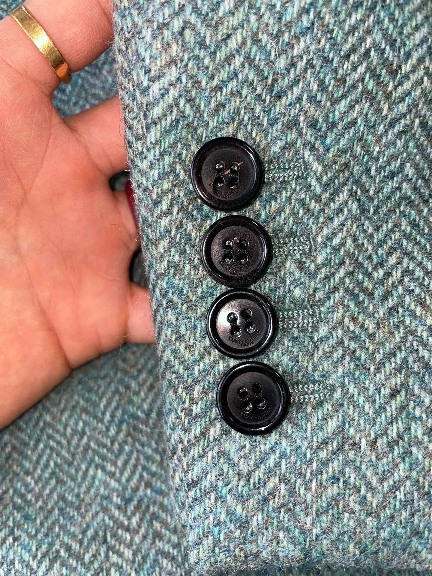 Saint Laurent Paris Saint Laurent Light Green Herringbone Blazer Size XS / US 0-2 / IT 36-38 - 8 Thumbnail