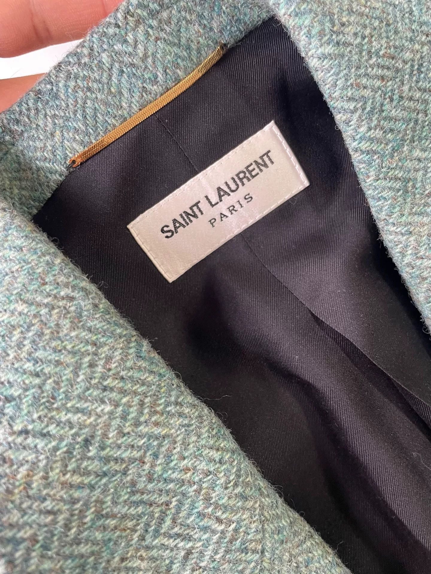 Saint Laurent Paris Saint Laurent Light Green Herringbone Blazer Size XS / US 0-2 / IT 36-38 - 3 Thumbnail