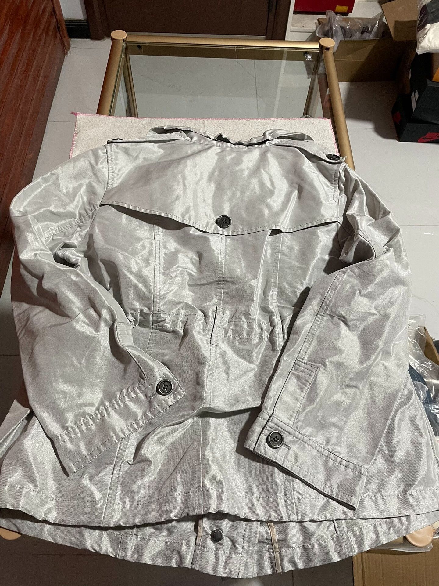 Burberry Burberry Silver Nylon Trench Coat Size L / US 10 / IT 46 - 3 Thumbnail