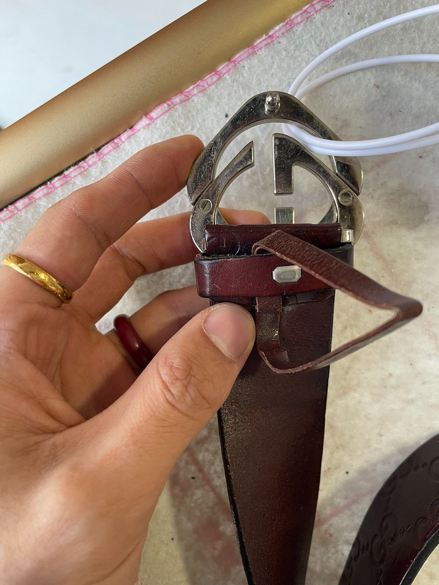 Gucci Gucci Double G Embossed Leather Belt Size ONE SIZE - 5 Thumbnail