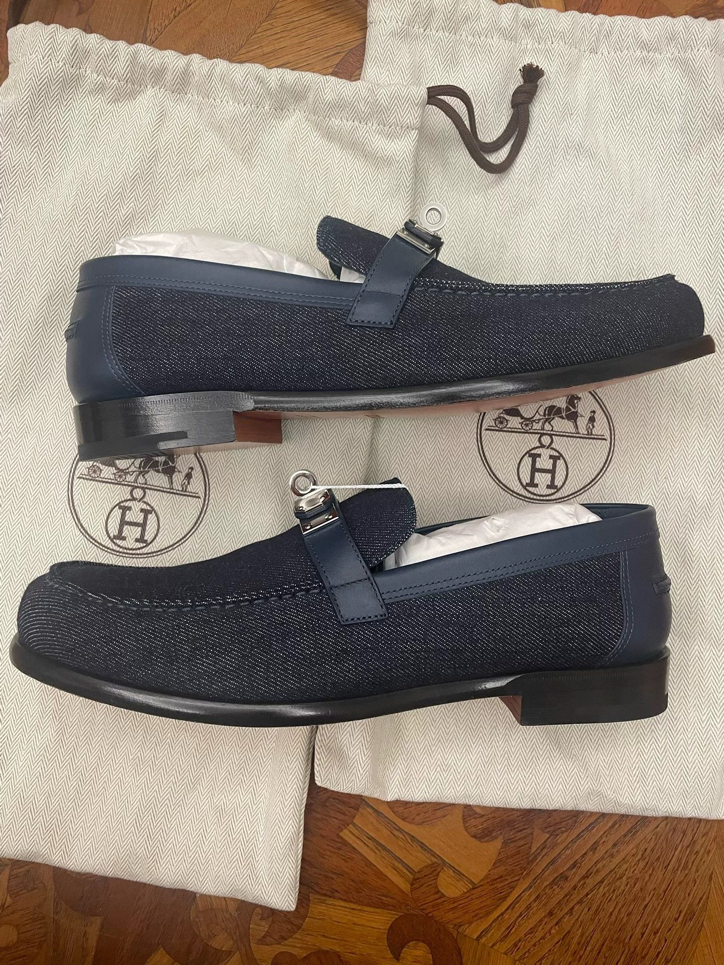 Hermes HERMES Destin Men's Denim Leather Loafers Size US 8 / EU 41 - 4 Thumbnail