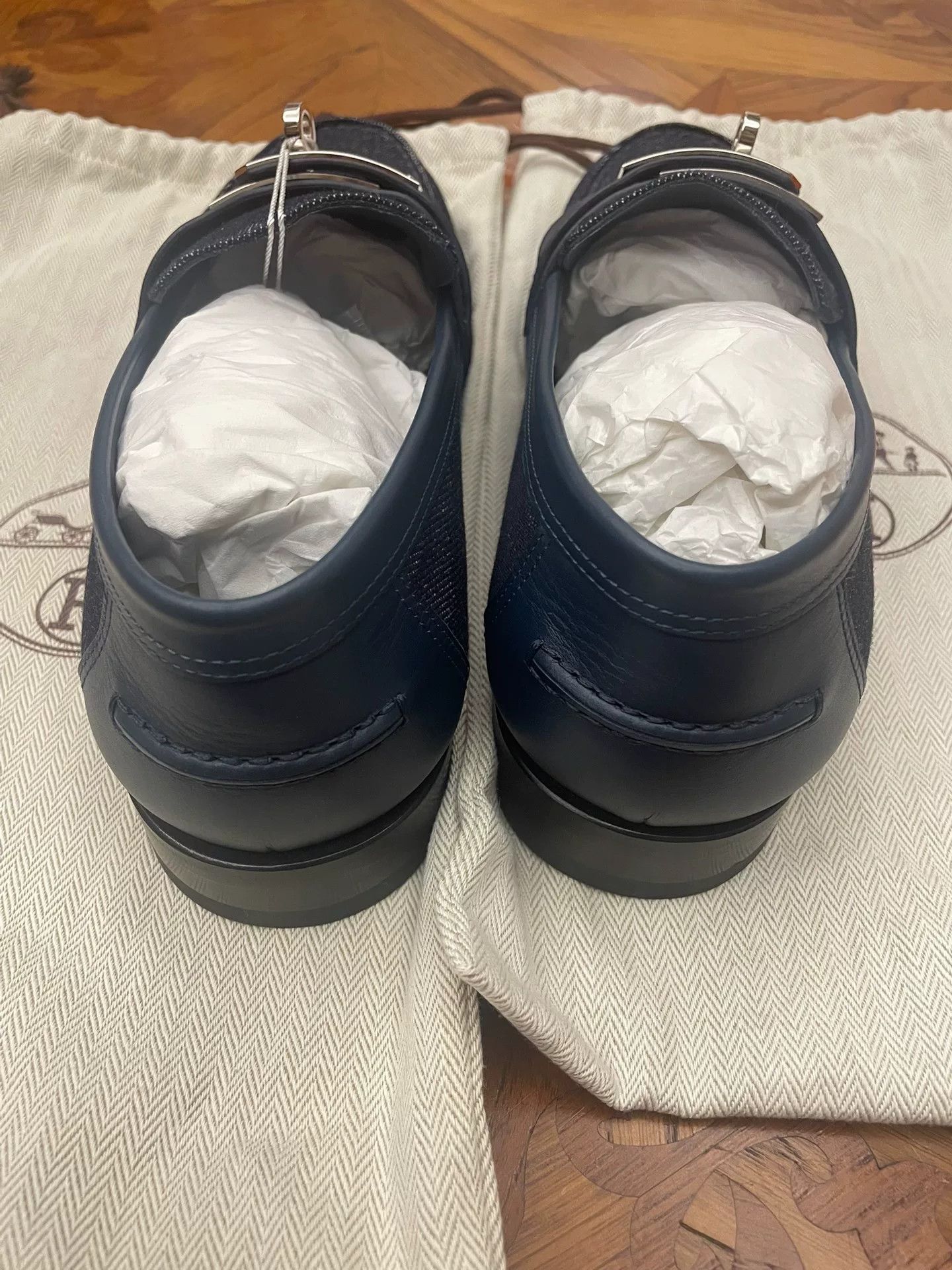 Hermes HERMES Destin Men's Denim Leather Loafers Size US 8 / EU 41 - 3 Thumbnail