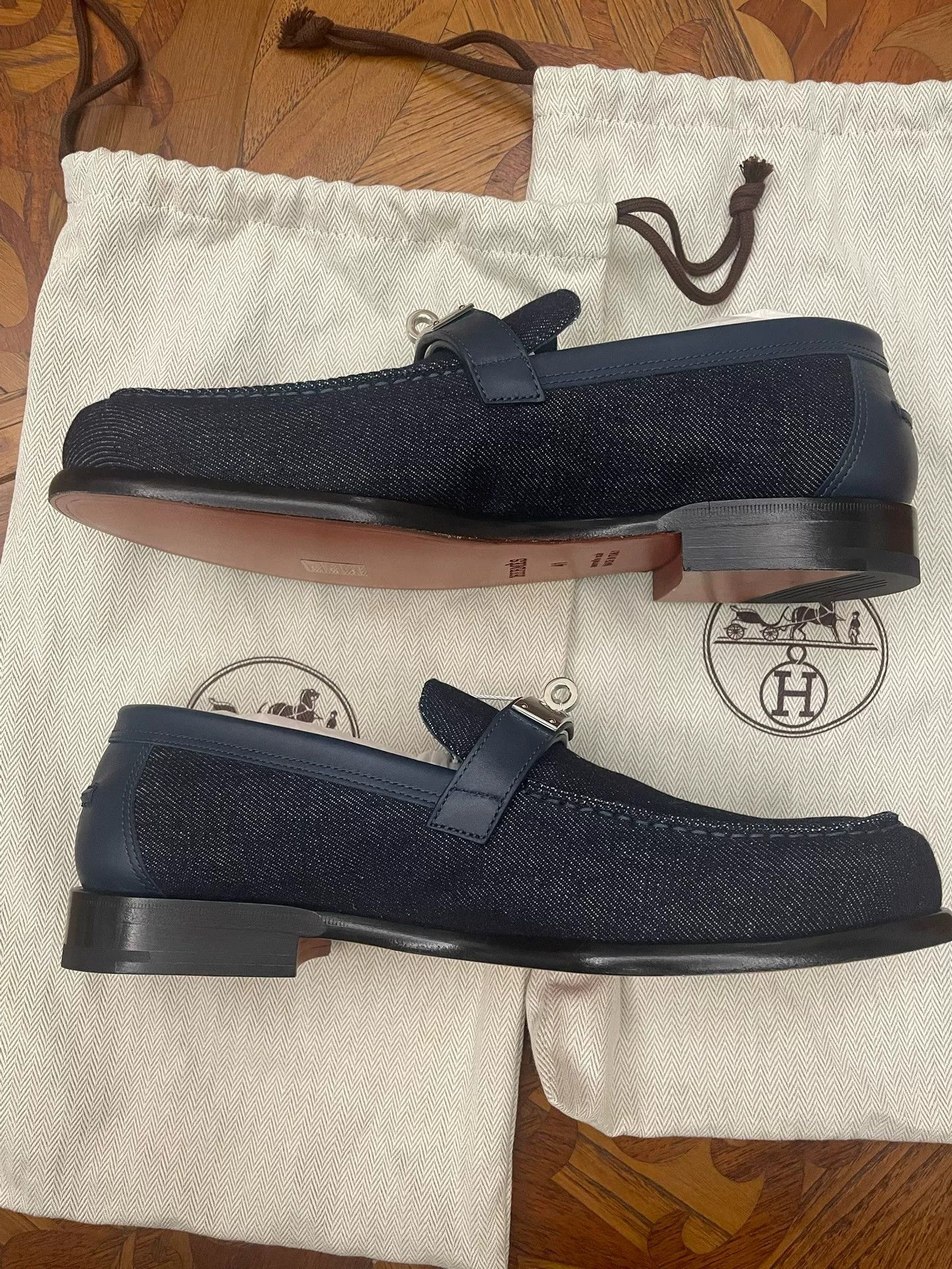 Hermes HERMES Destin Men's Denim Leather Loafers Size US 8 / EU 41 - 5 Thumbnail