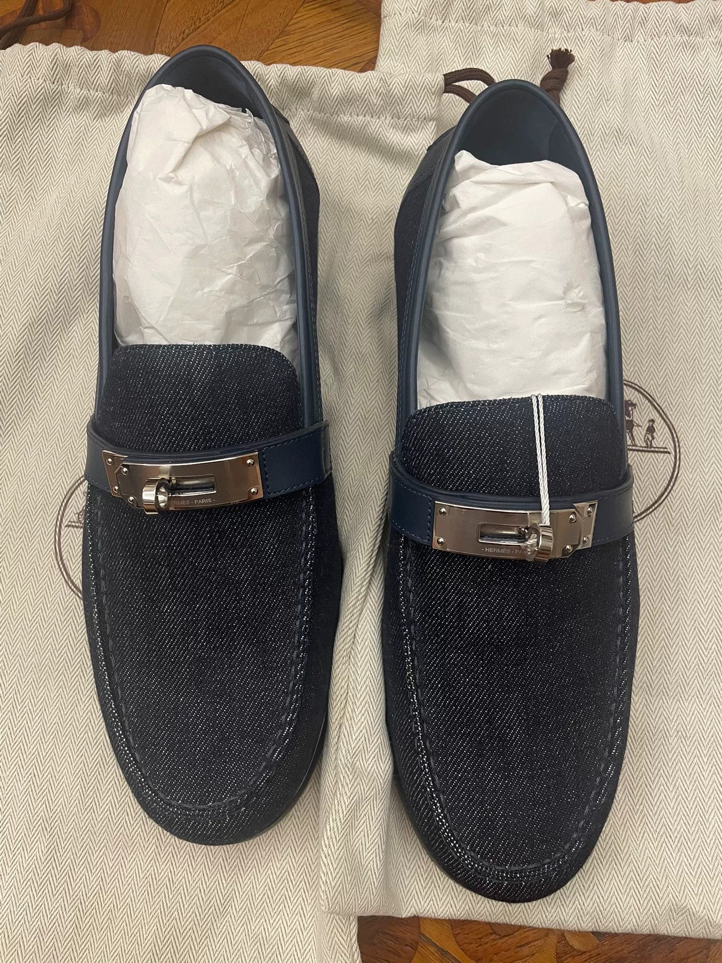 Hermes HERMES Destin Men's Denim Leather Loafers Size US 8 / EU 41 - 2 Thumbnail