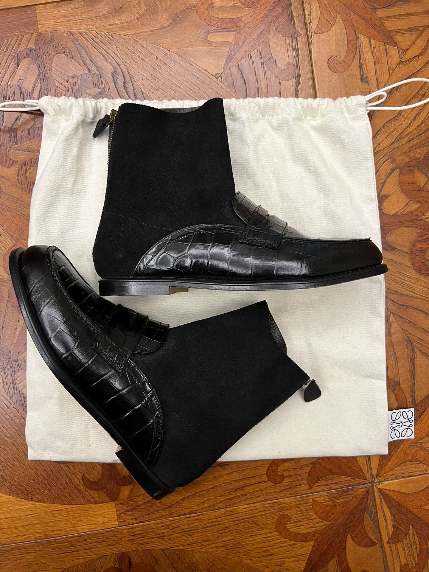 Loewe Loewe Men's Croc-Embossed Sock Loafers Size US 8 / EU 41 - 3 Thumbnail