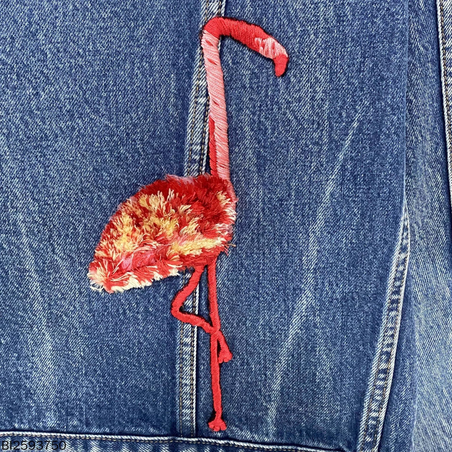 Saint Laurent Paris Embroidered Flamingo Denim Jacket Saint Laurent Size S / US 4 / IT 40 - 3 Thumbnail