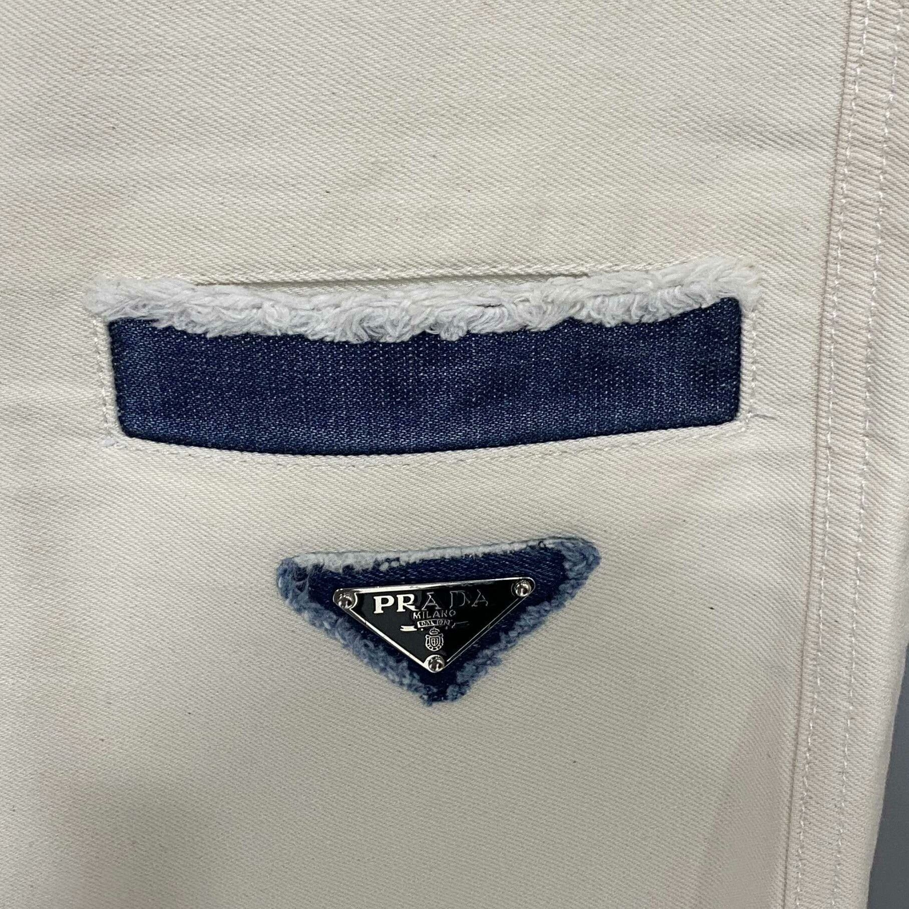 PRADA Triangle Logo Denim Paneled Long Skirt