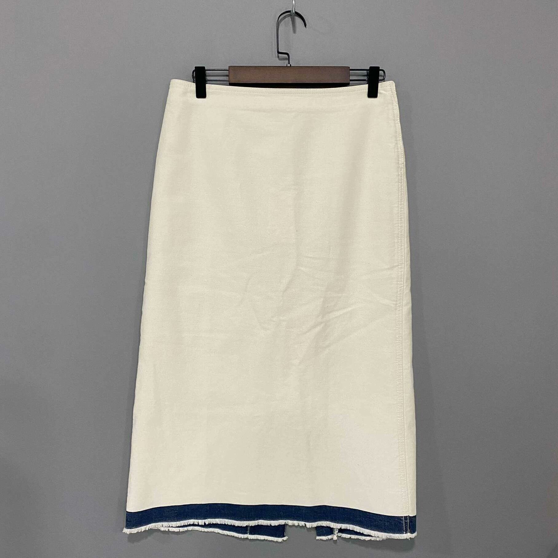 PRADA Triangle Logo Denim Paneled Long Skirt
