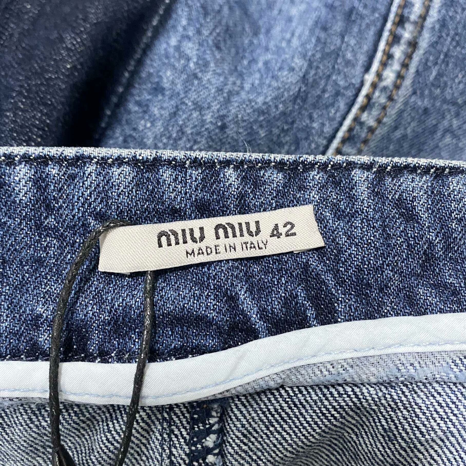 Miu Miu White Trim Denim Mini Skirt MIU MIU Size 42" / US 20 - 6 Thumbnail