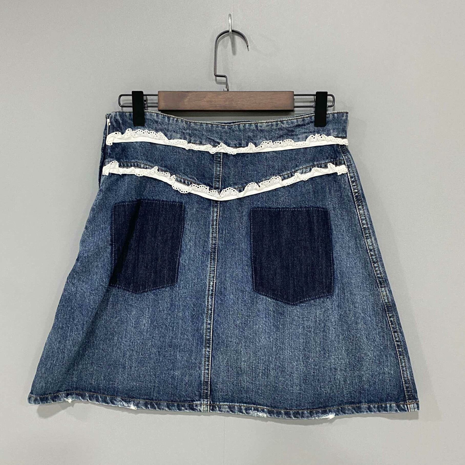 Miu Miu White Trim Denim Mini Skirt MIU MIU Size 42" / US 20 - 3 Thumbnail
