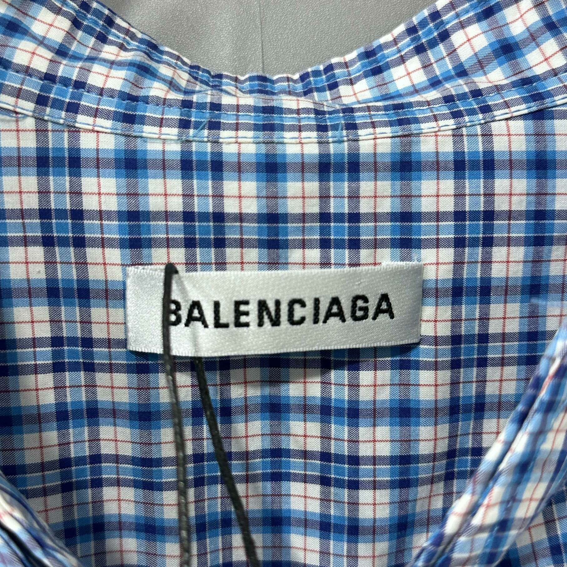 Balenciaga Balenciaga Blue White Check Back Logo Shirt Size XS / US 0-2 / IT 36-38 - 5 Thumbnail
