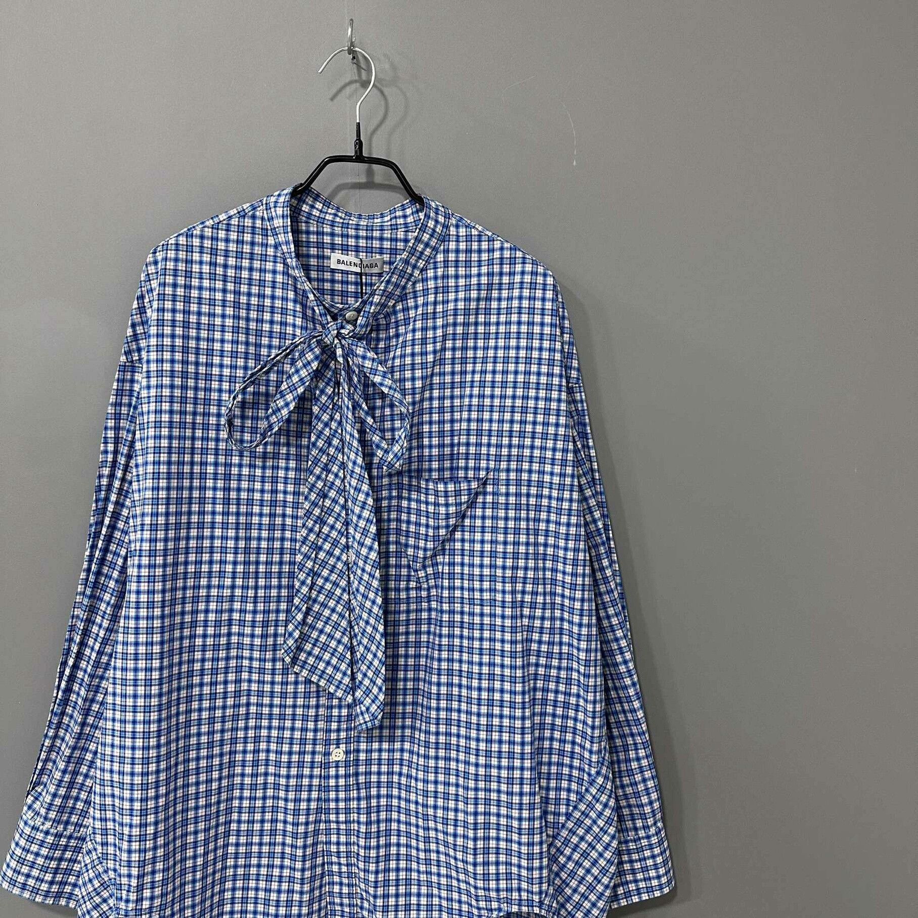 Balenciaga Balenciaga Blue White Check Back Logo Shirt Size XS / US 0-2 / IT 36-38 - 2 Thumbnail
