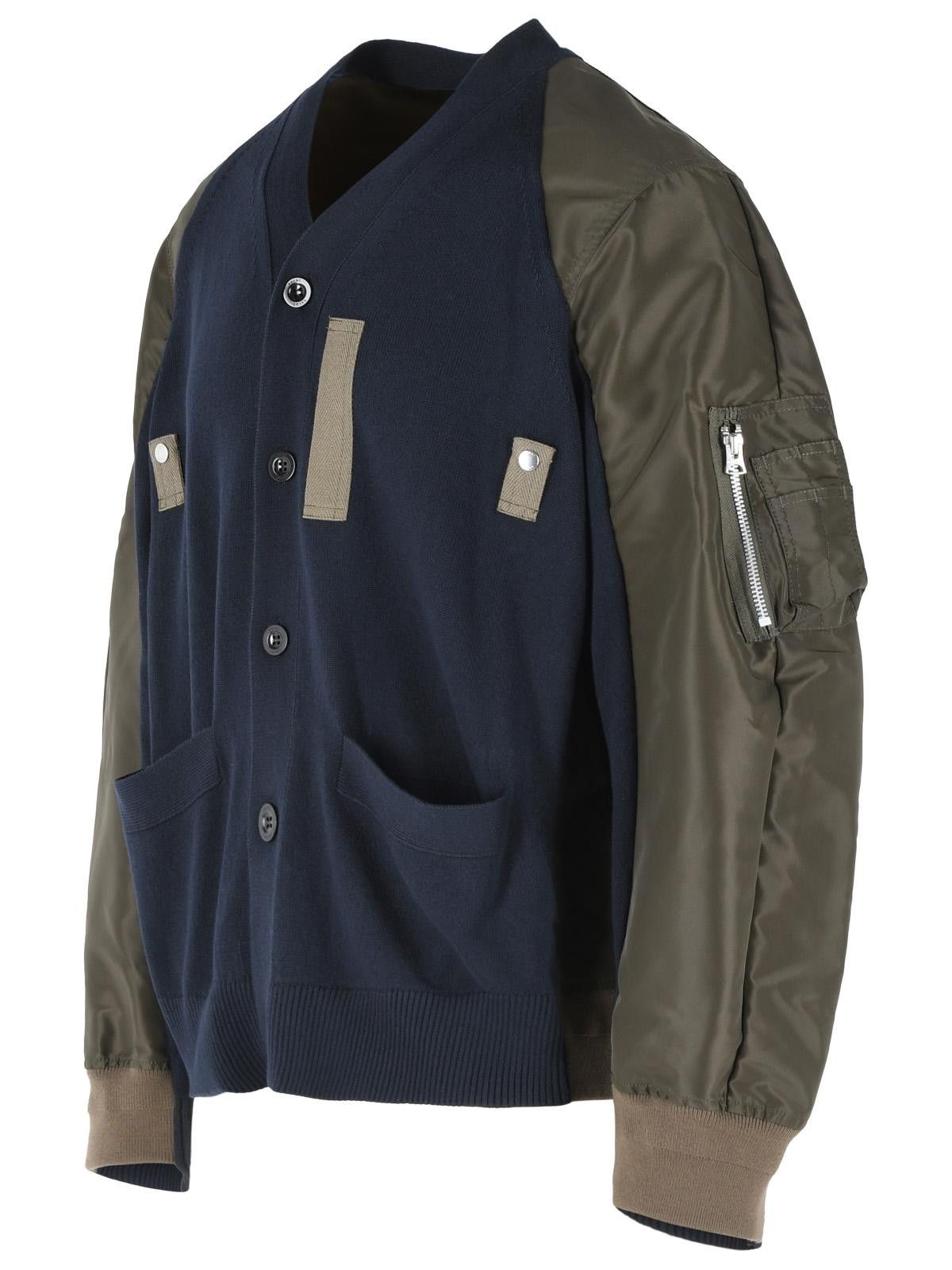 トップス sacai cotton cashmere cardigan khaki SACAI Cardigan In Navy Cotton And Khaki Blend