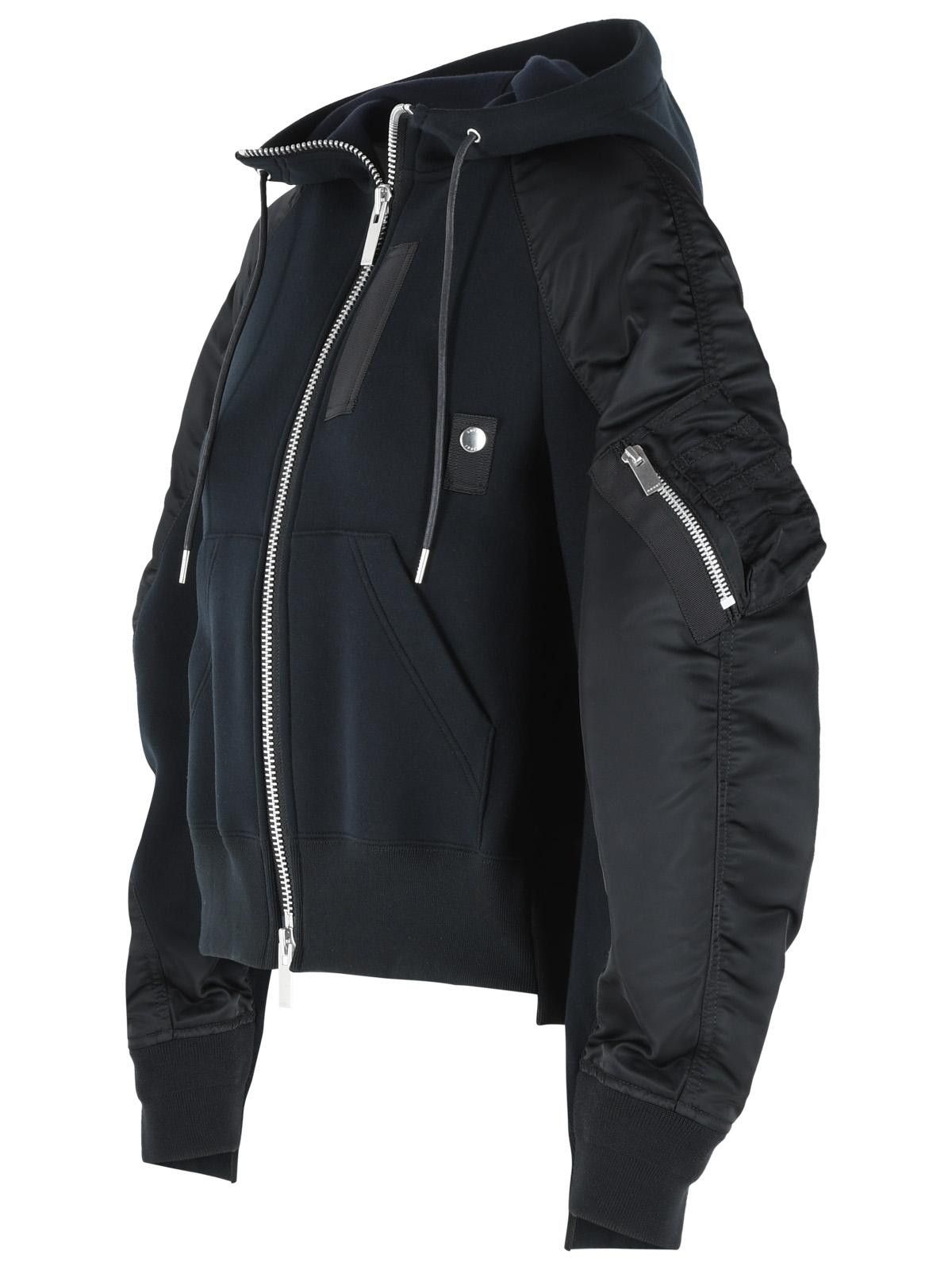 Sacai SACAI Black Cotton Blend Hoodie Size L / US 10 / IT 46 - 2 Thumbnail