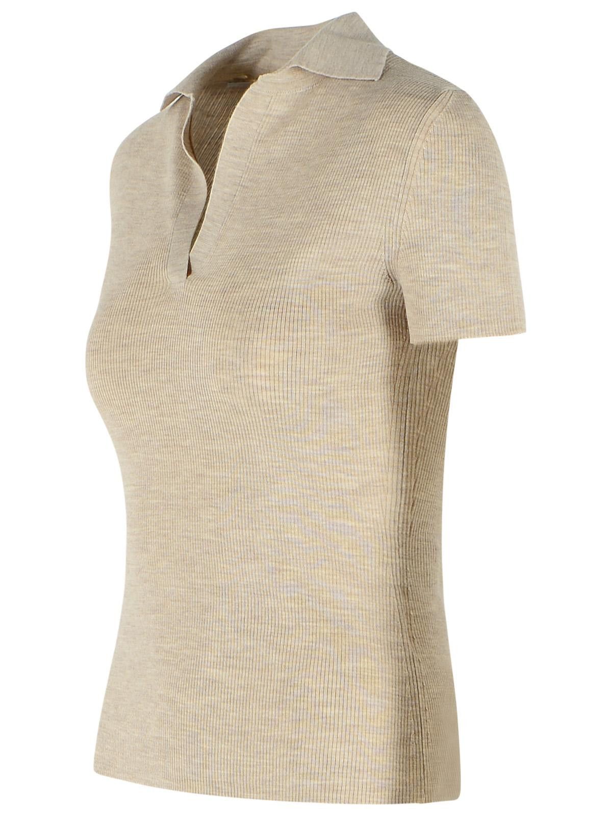 Max Mara MAX MARA 'Albero' Ivory Virgin Wool Polo Shirt Size L / US 10 / IT 46 - 2 Thumbnail