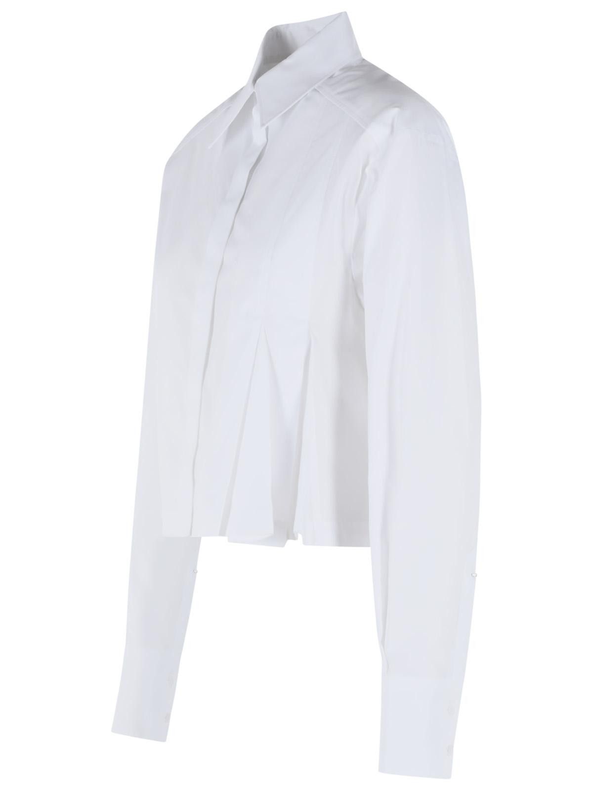 Sportmax SPORTMAX 'Certo' Cropped Shirt In Cotton Poplin With White Asymmetrical Pleats Size M / US 6-8 / IT 42-44 - 2 Thumbnail