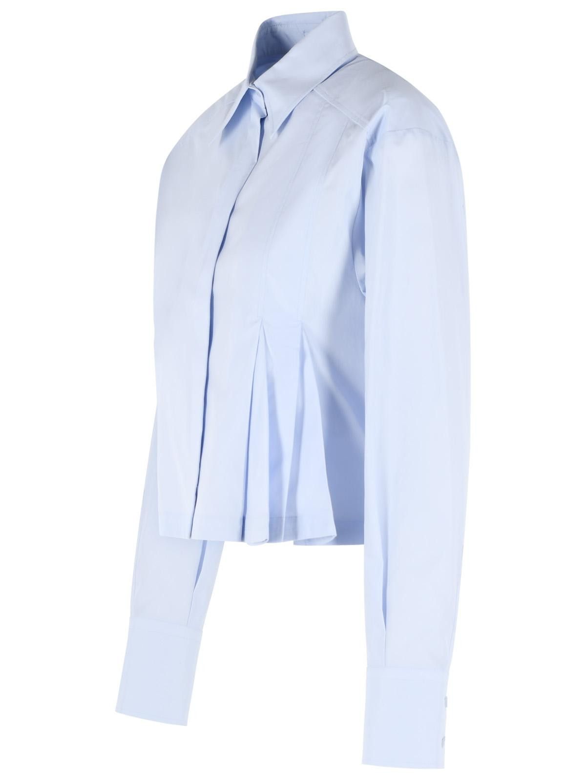 Sportmax SPORTMAX 'Certo' Cropped Shirt In Cotton Poplin With Light Blue Asymmetric Pleats Size M / US 6-8 / IT 42-44 - 2 Thumbnail
