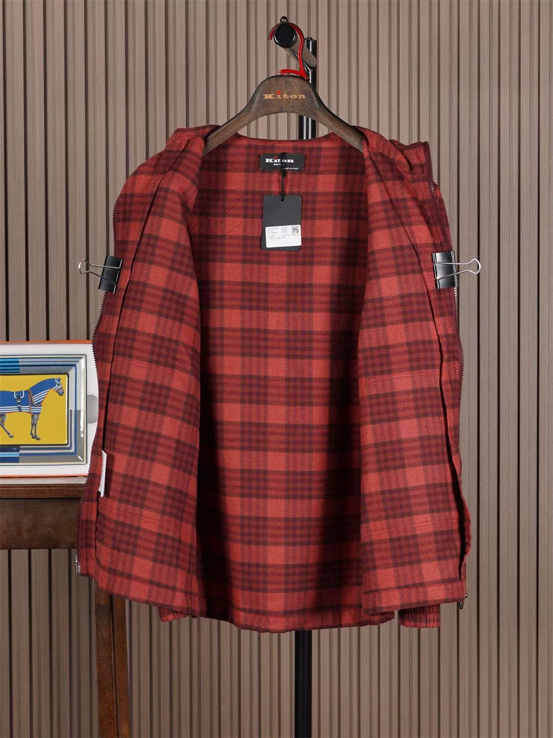 Kiton Kiton Red Flannel Hooded Jacket Size US S / EU 44-46 / 1 - 3 Thumbnail
