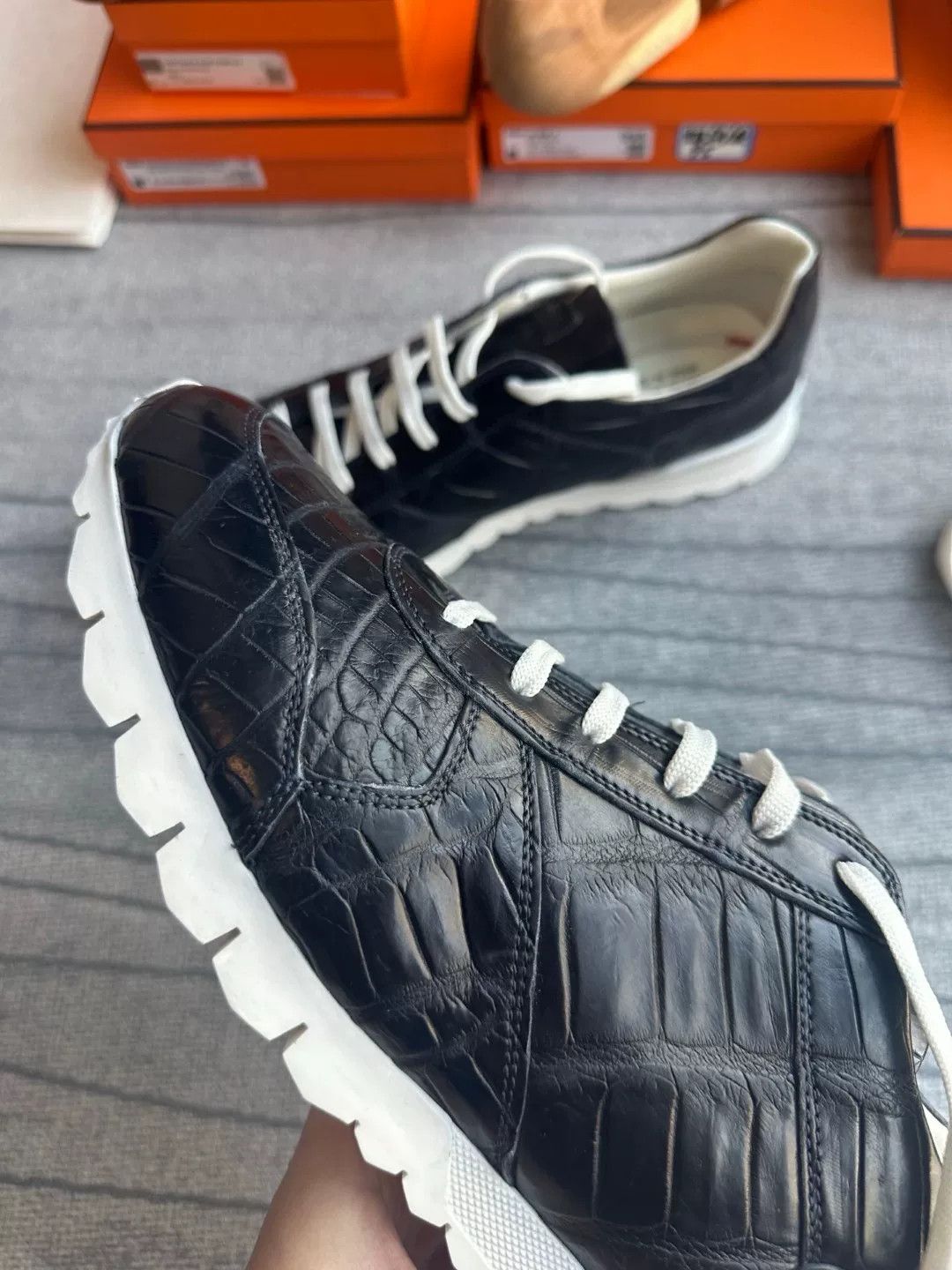 Kiton Kiton Black E Fish Leather Sneakers Size US 10 / EU 43 - 5 Thumbnail