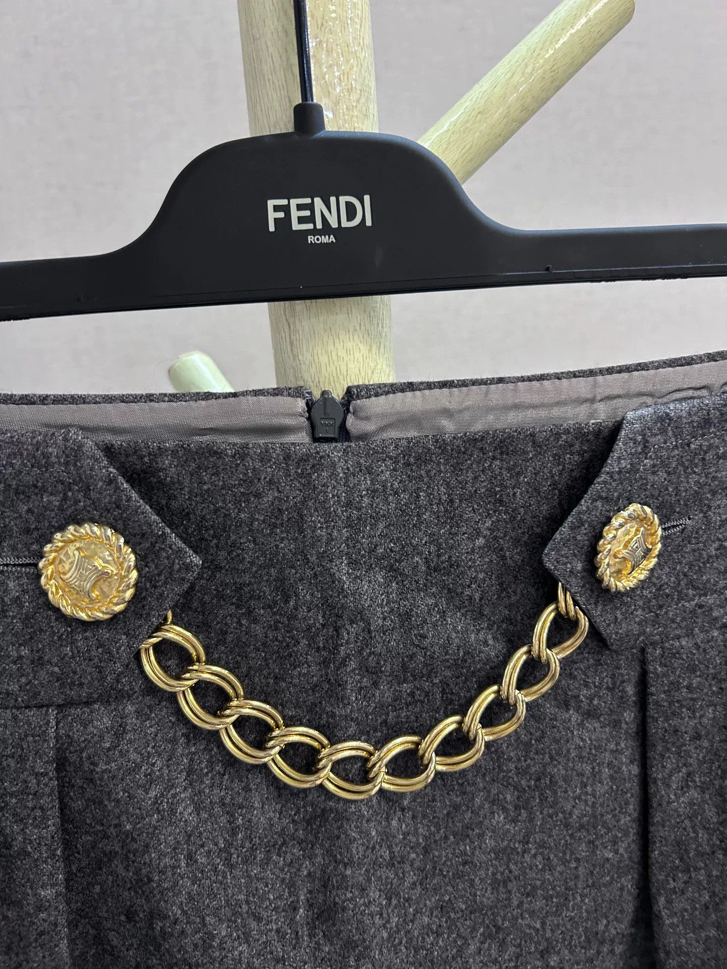 Celine Celine Gray Wool Skirt with Golden Detail Size 42" / US 20 - 3 Thumbnail