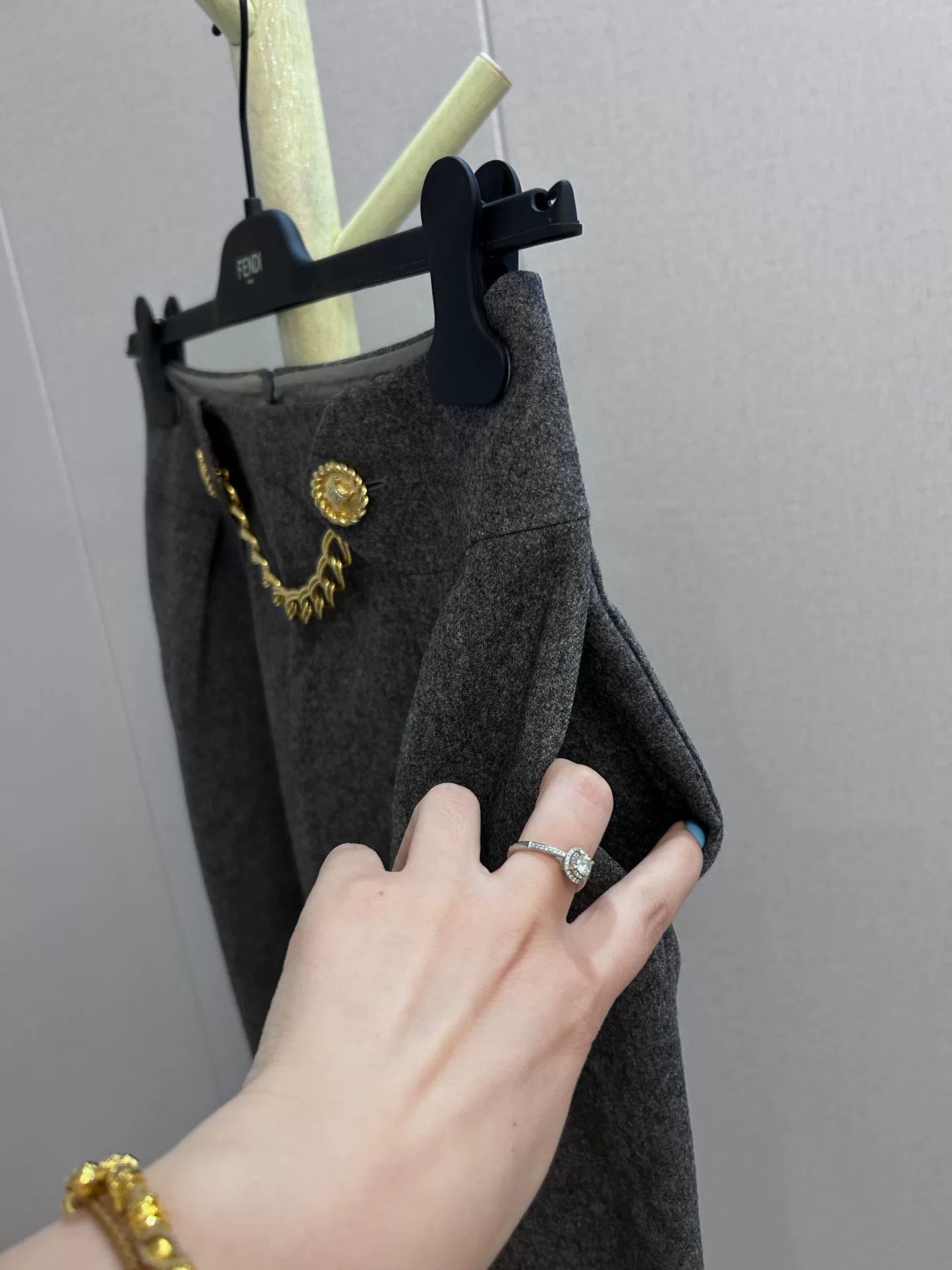Celine Celine Gray Wool Skirt with Golden Detail Size 42" / US 20 - 4 Thumbnail