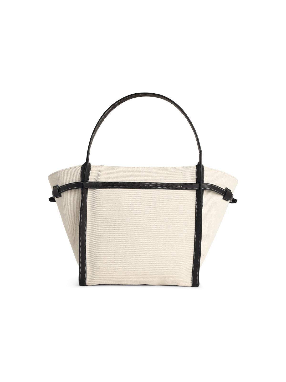 Tod's TOD'S 'Shopping Tim' Canvas And Midi White Leather Bag Size ONE SIZE - 3 Thumbnail