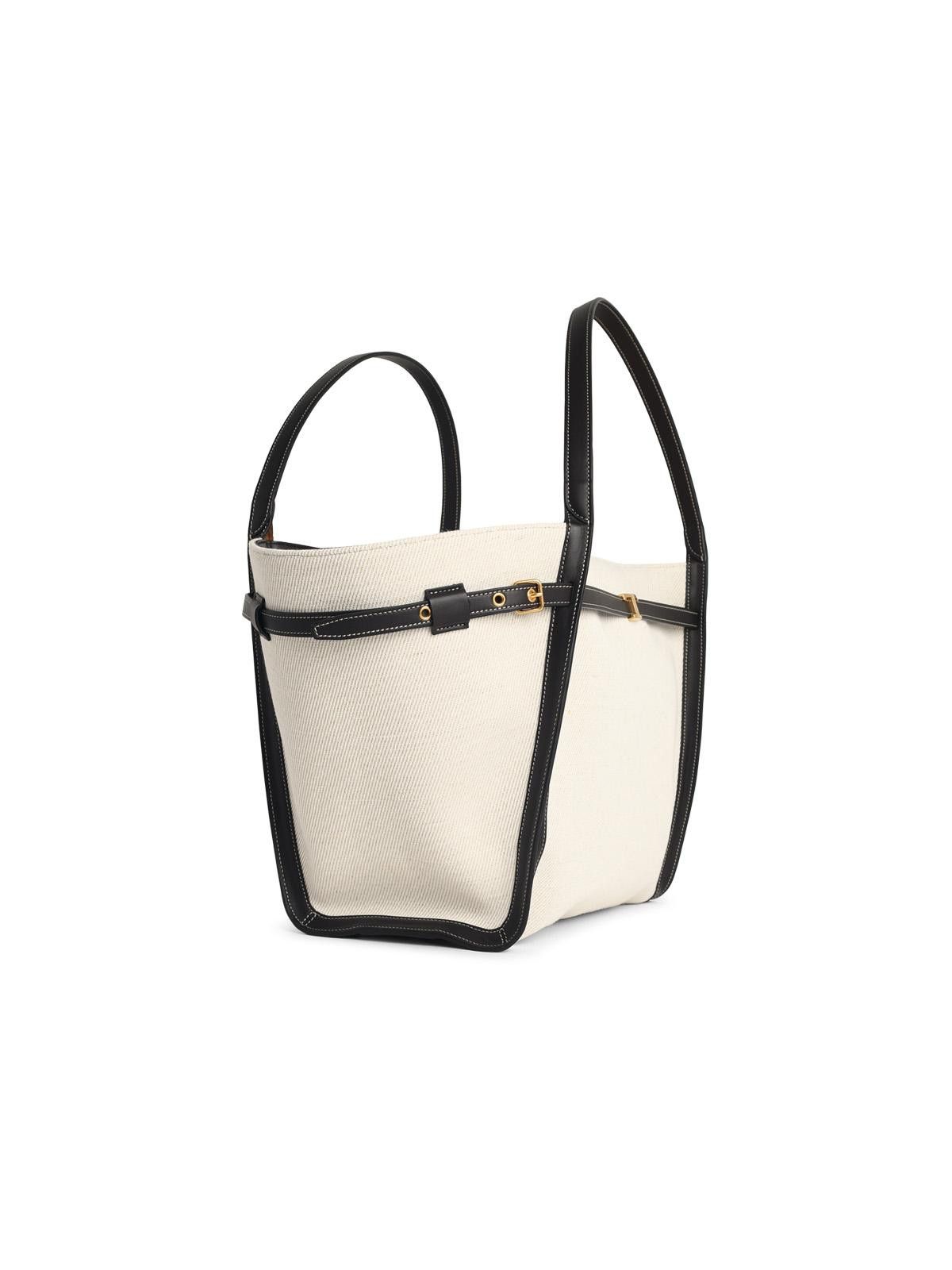 Tod's TOD'S 'Shopping Tim' Canvas And Midi White Leather Bag Size ONE SIZE - 2 Thumbnail
