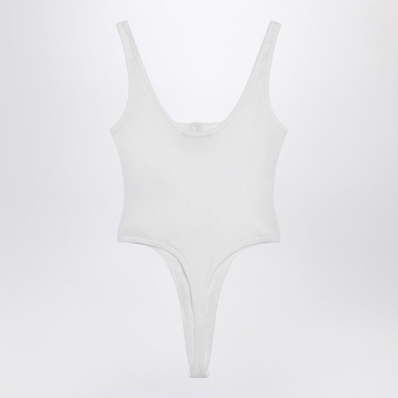 Versace Versace White High-Cut Bodysuit With Embroidered Logo Size M / US 6-8 / IT 42-44 - 2 Thumbnail