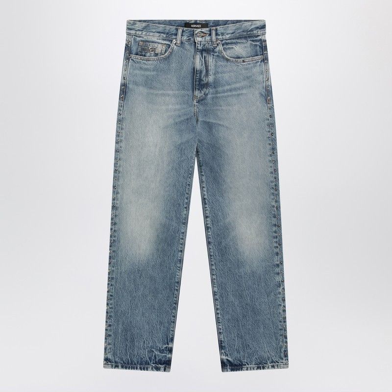 Versace Versace Blue Washed-Effect Jeans With Small Studs Size US 33 - 2 Thumbnail