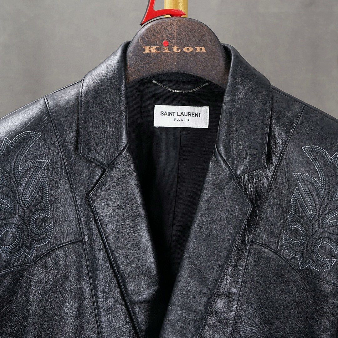 Yves Saint Laurent Saint Laurent Black Leather Blazer Jacket Size US L / EU 52-54 / 3 - 5 Thumbnail