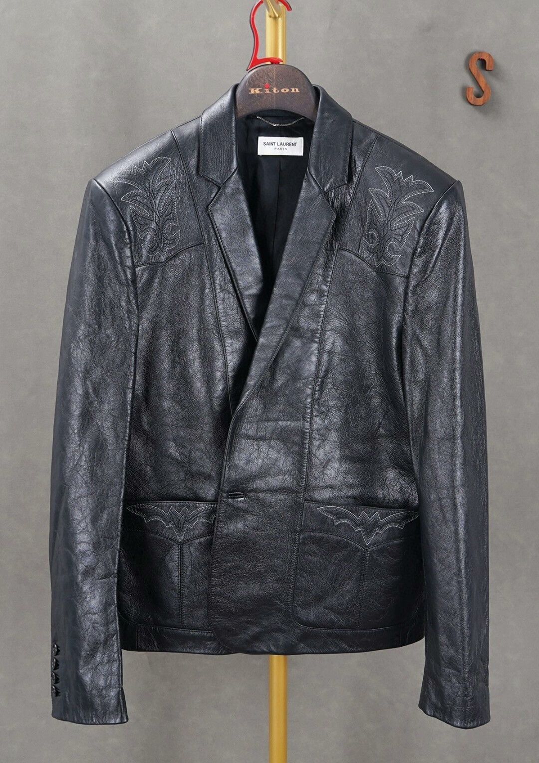 Yves Saint Laurent Saint Laurent Black Leather Blazer Jacket Size US L / EU 52-54 / 3 - 2 Thumbnail