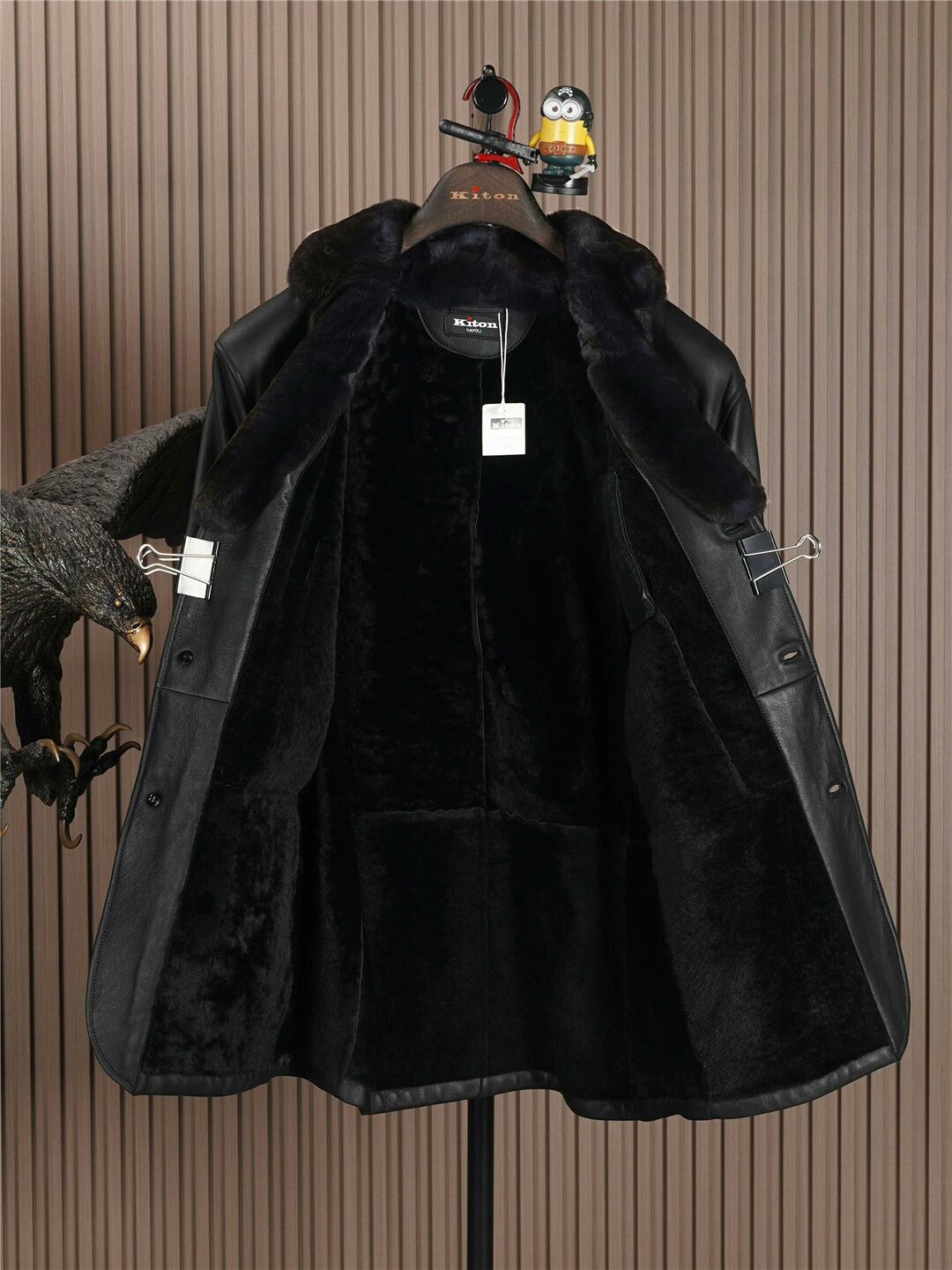 Kiton Black Shearling Leather Coat with Fur Collar Size US M / EU 48-50 / 2 - 2 Thumbnail