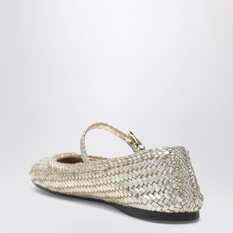 Prada Prada Gold Woven Leather Ballet Flats Size US 7 / IT 37 - 2 Thumbnail