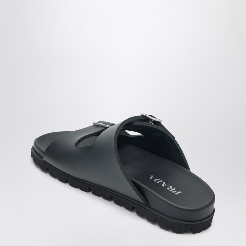 Prada Prada Black Leather Slider Sandals Size US 10 / IT 40 - 2 Thumbnail