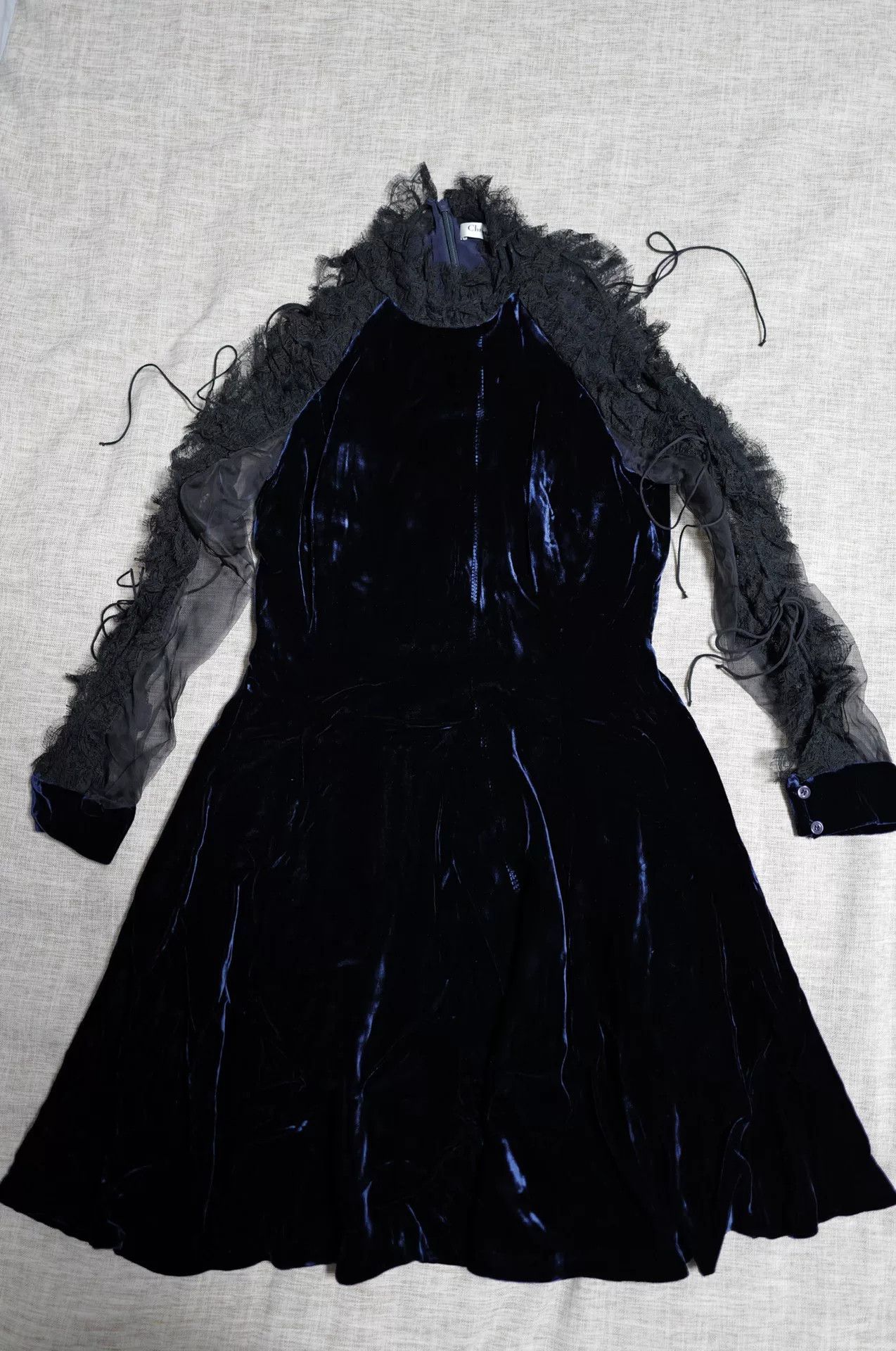 Dior Christian Dior Midnight Blue Velvet Lace Dress Size XS / US 0-2 / IT 36-38 - 2 Thumbnail