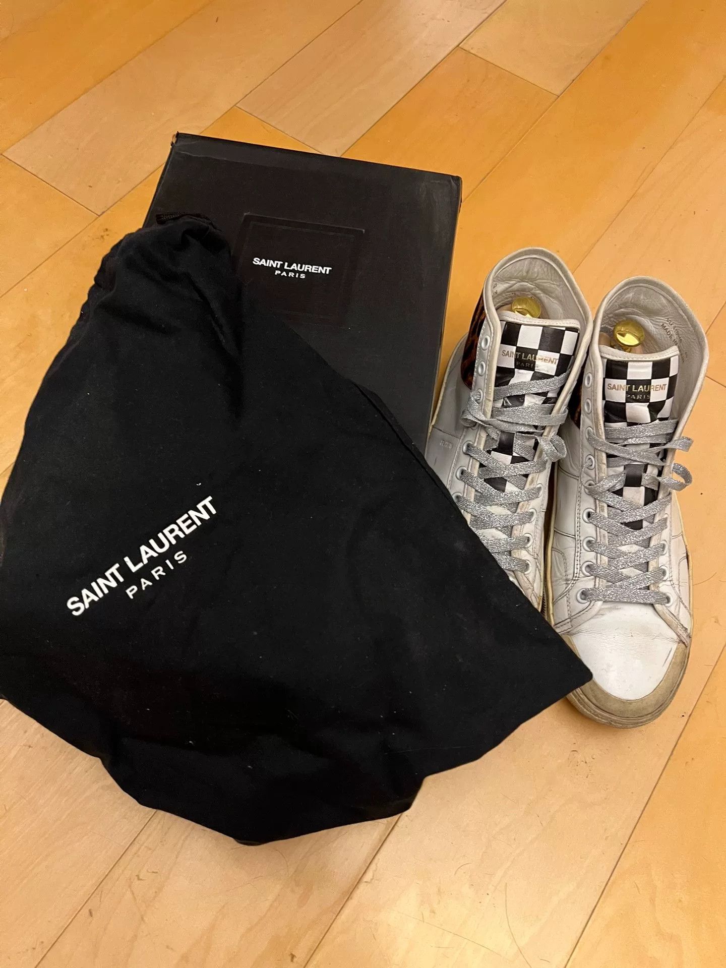 Saint Laurent High Top Distressed Sneakers