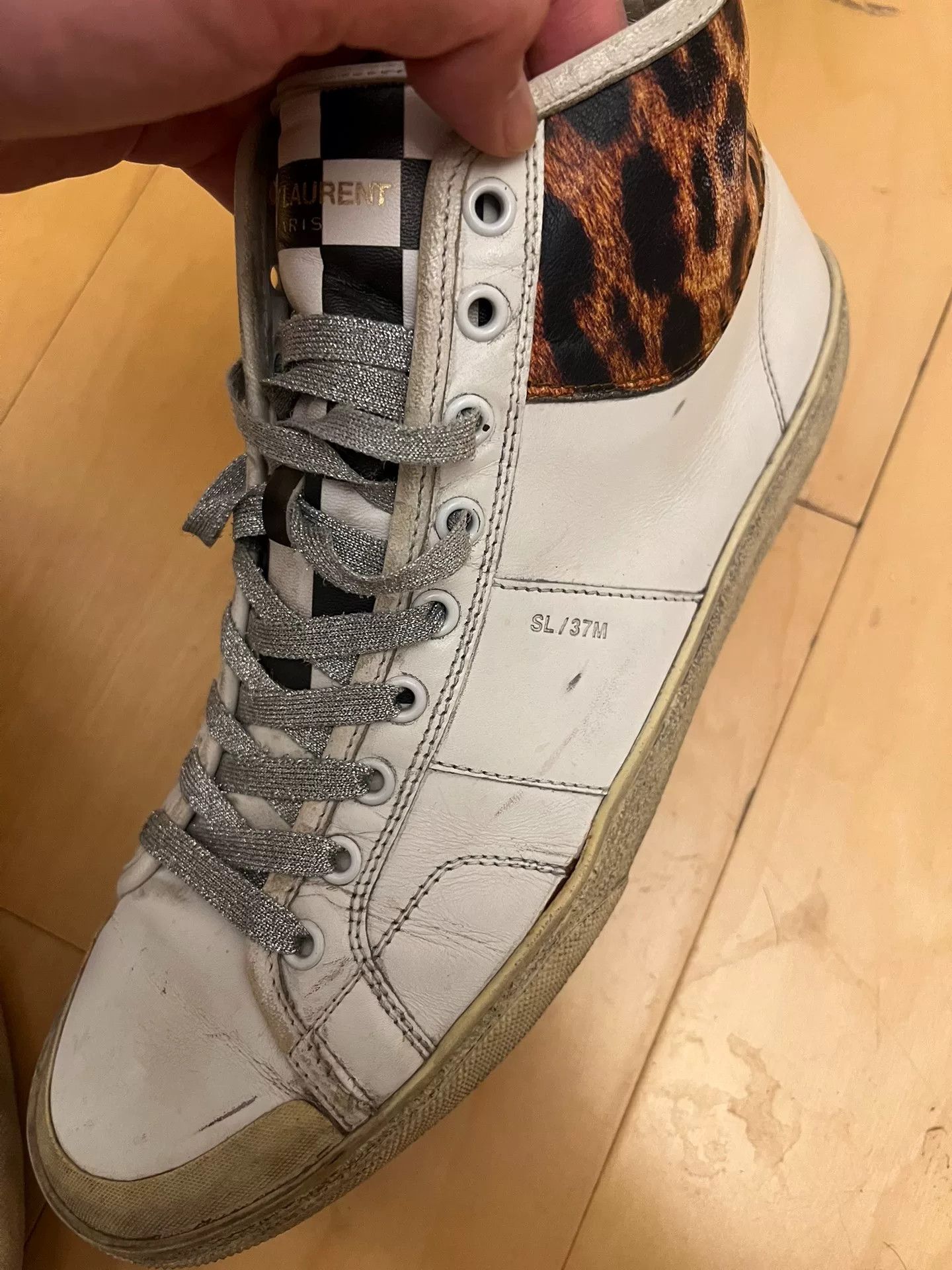 Saint Laurent High Top Distressed Sneakers