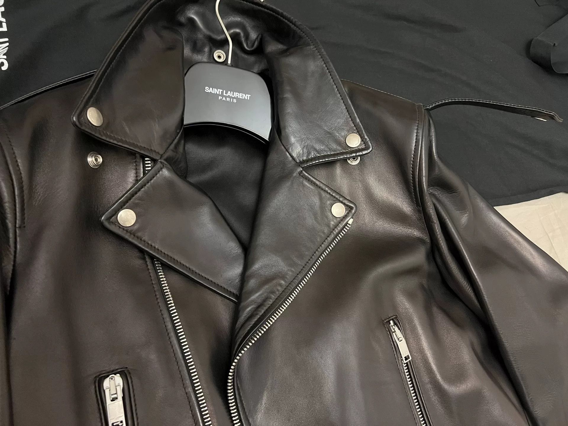 Yves Saint Laurent Saint Laurent Classic Black Leather Jacket Size US L / EU 52-54 / 3 - 3 Thumbnail